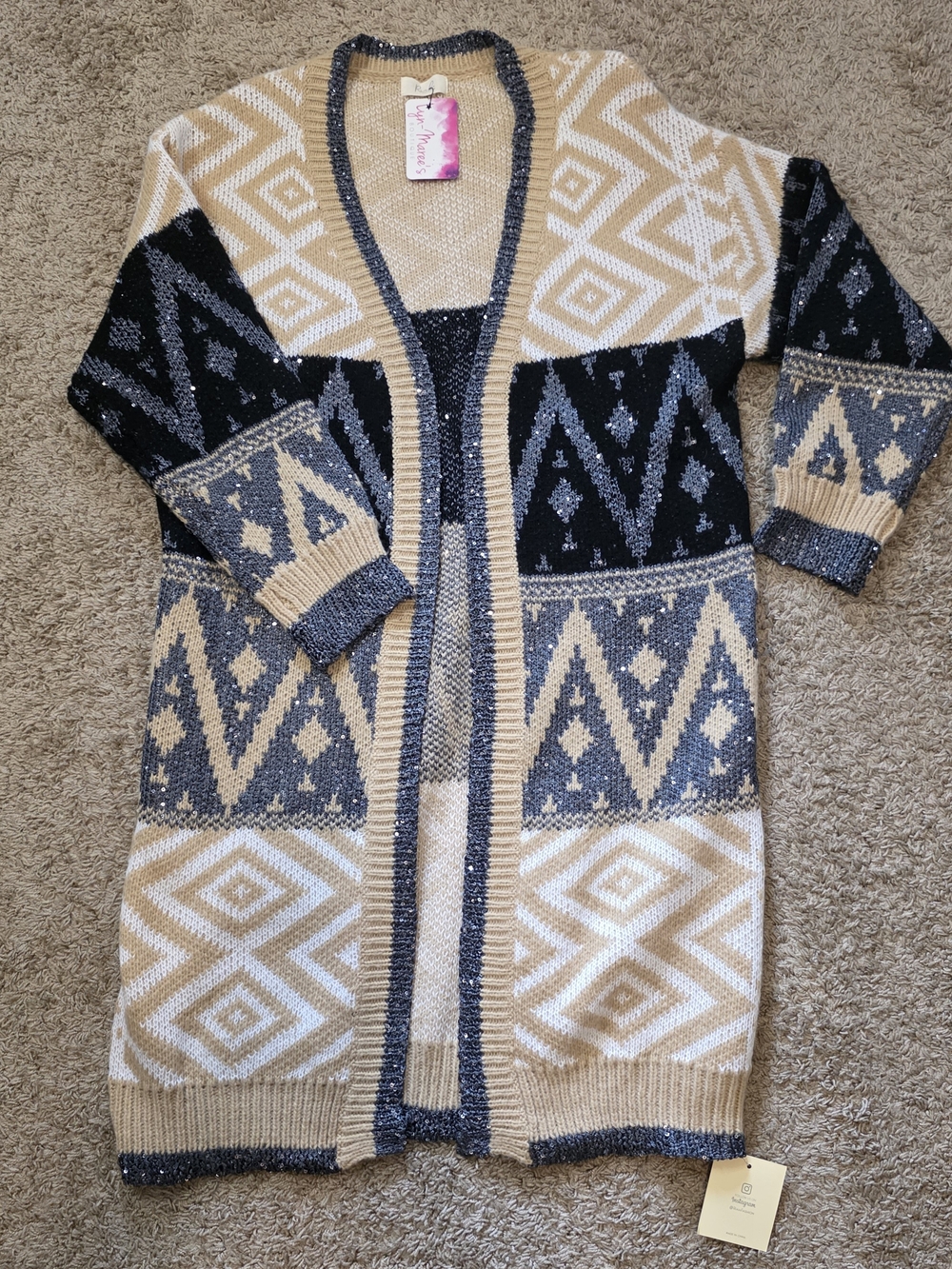 NWT Riah Fashion Aztec Knit Longline Cardigan Duster Sweater | Boho Western | - Picture 7 of 9